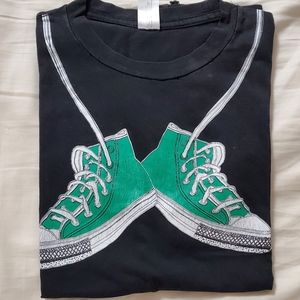 Black Tee with Green and White Sneakers Design